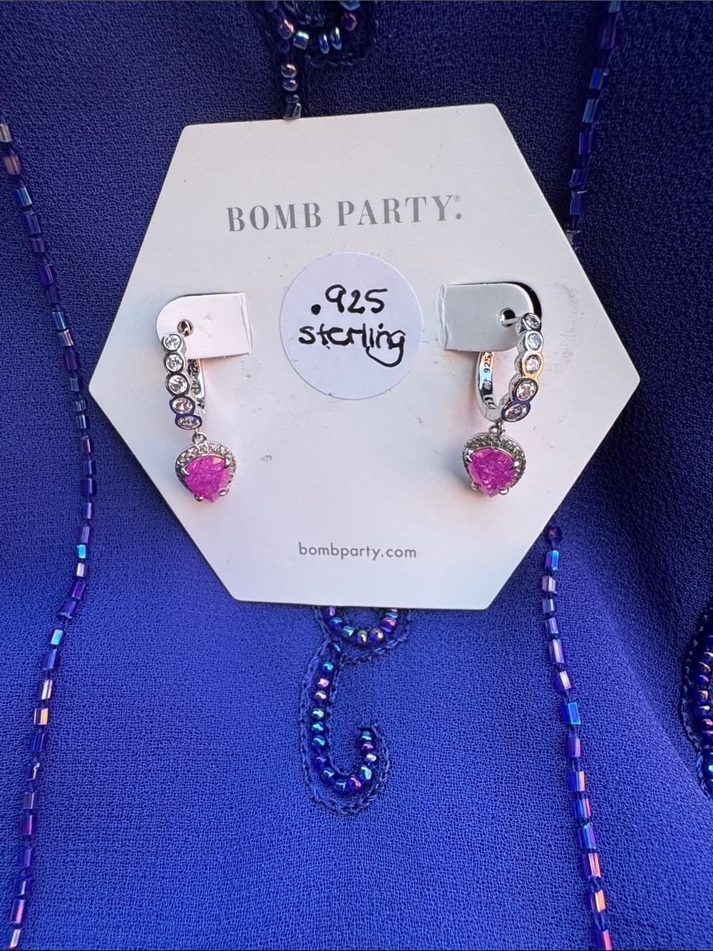 Bomb Party Sterling Silver Lab Created Rose Ice Crystal Drop Hoop Earrings